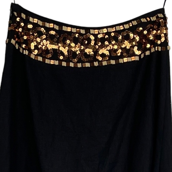LILLIE RUBIN LINEN BLEND SEQUIN BEADED A-LINE MIDI SKIRT - Picture 7 of 11
